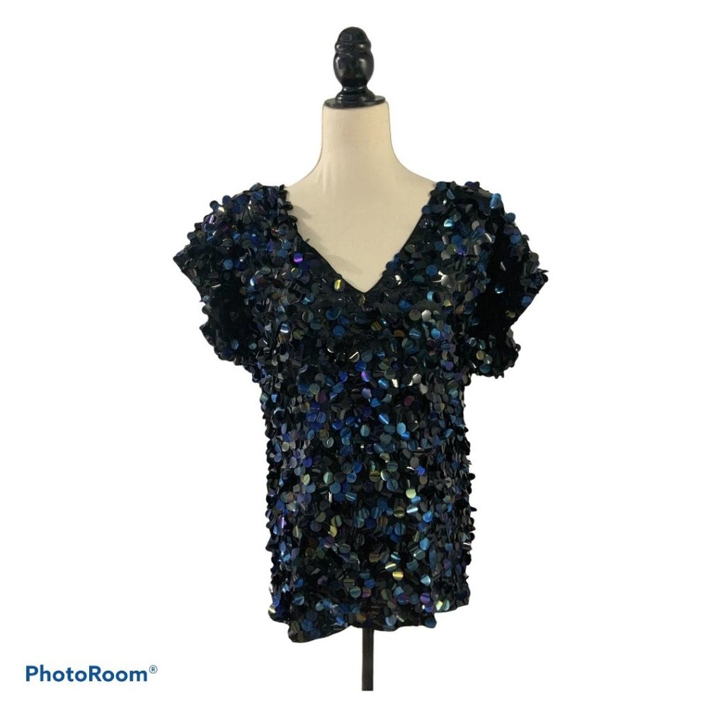 Black sparkly Cathy Hardwick blouse size M, silk